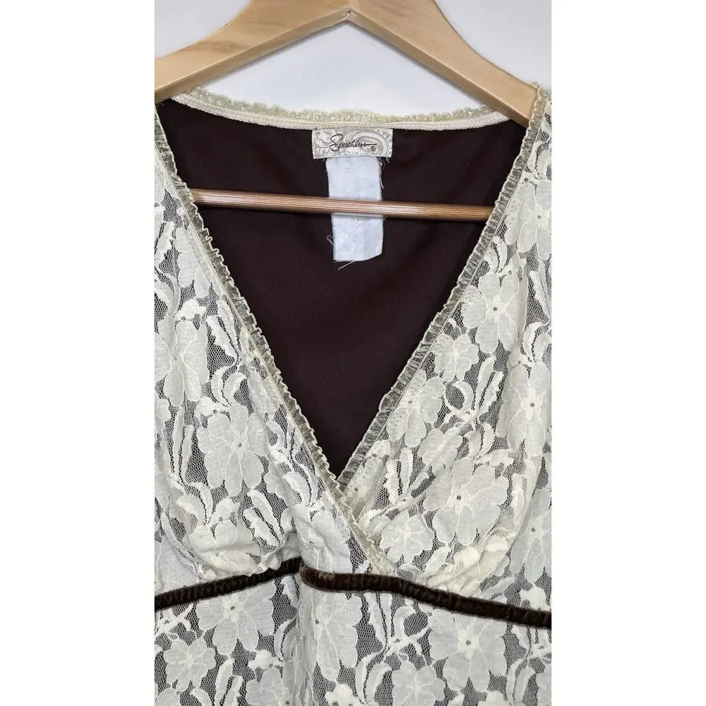 Vintage Speechless Y2K Lace Tank Babydoll Coquette Fairycore V Neck S/M - Picture 5 of 11